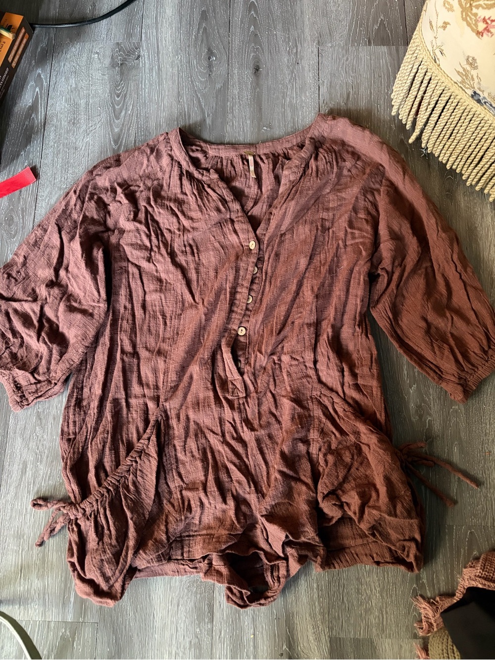 Free People Rustic Button-Front Romper in Mauve-Brown